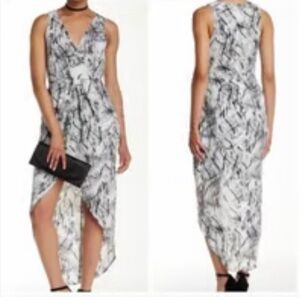 ASTR Faux Wrap High Low Asymmetrical Black White V-Neck Sleeveless Maxi …